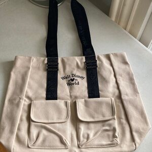 Disney Walt Disney World Beige Canvas Tote with Black Straps